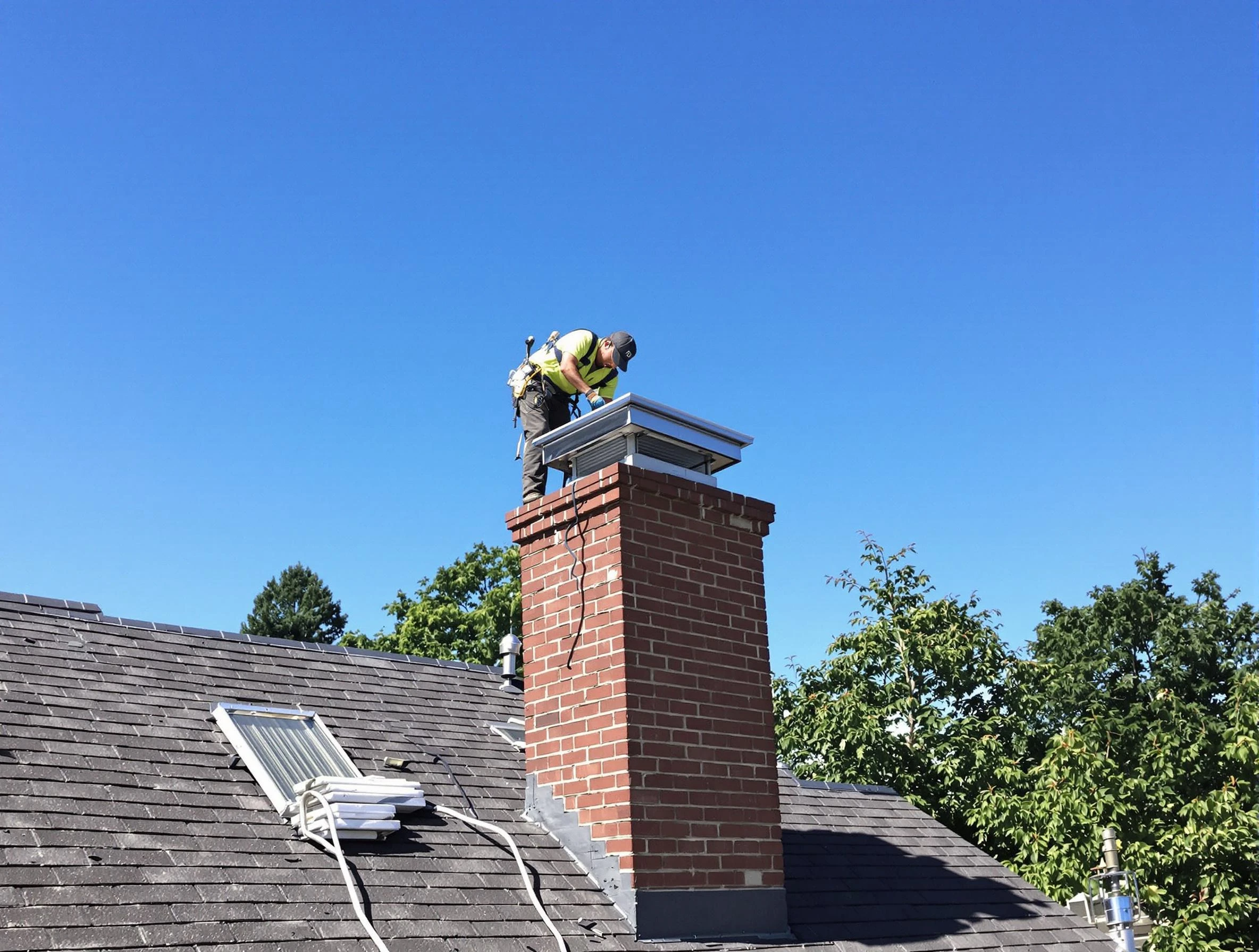 Innsbrook Chimney Sweep technician measuring a chimney cap in Innsbrook, VA