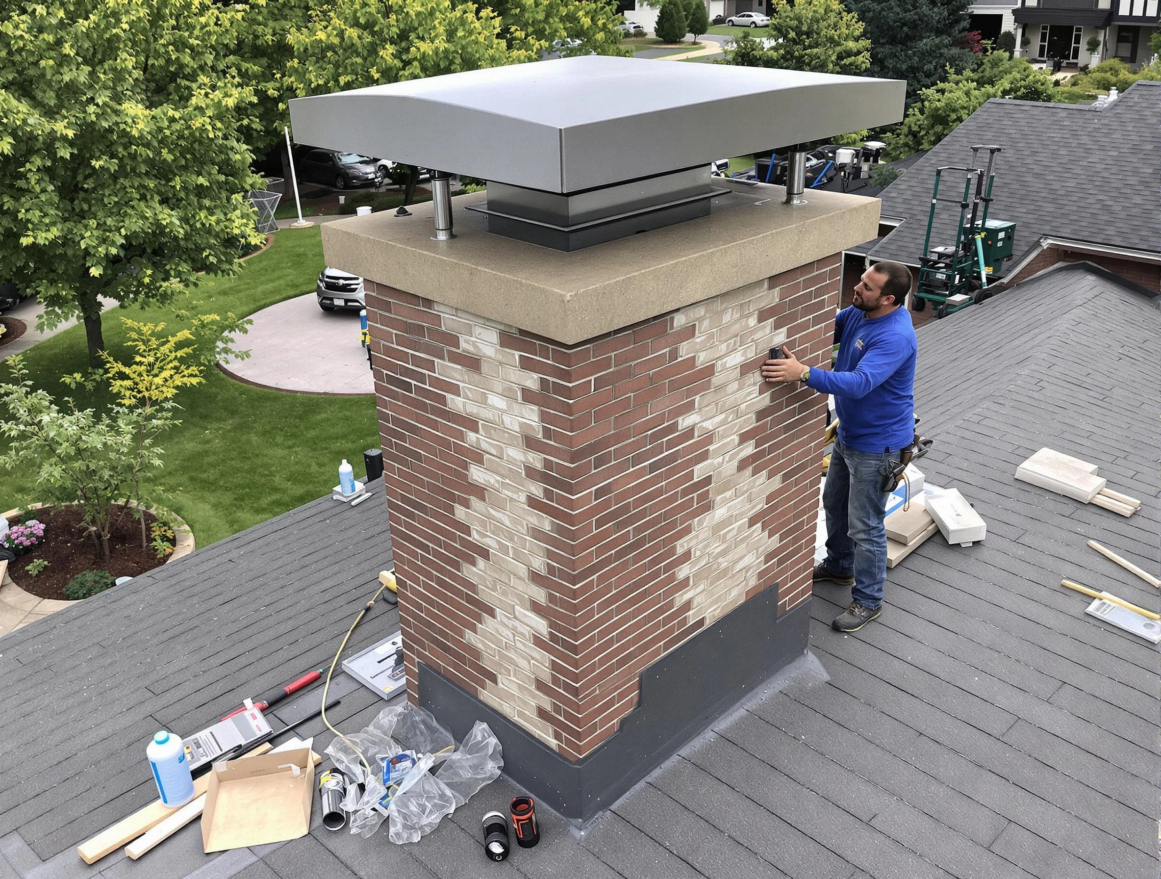 Innsbrook Chimney Sweep team working on a custom chimney remodel in Innsbrook, VA